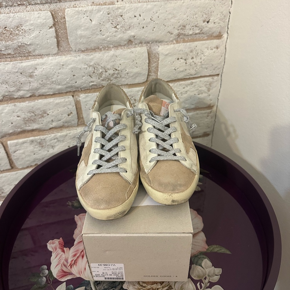Golden Goose Tan Sneakers Distressed Vintage Style